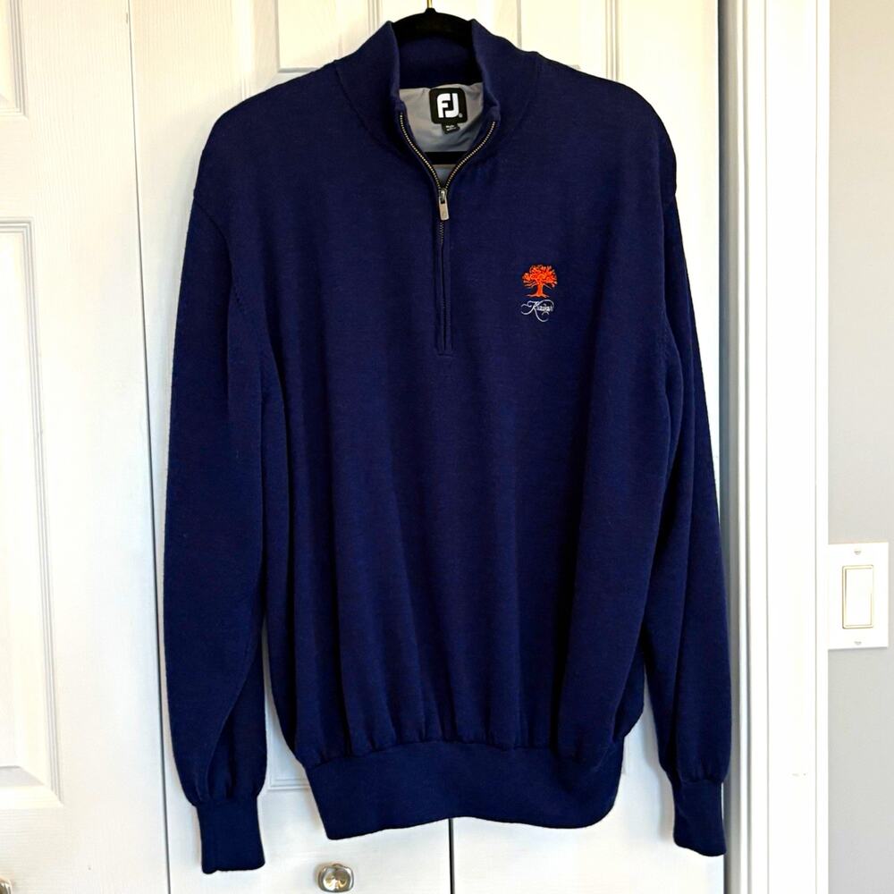 FootJoy Men’s Blue 1/4 Zip Wool Knit Lined Sweater Embroidered Kiawah Logo XL
